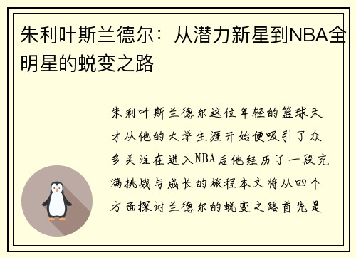 朱利叶斯兰德尔：从潜力新星到NBA全明星的蜕变之路